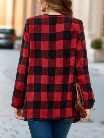 Plaid Open Front Long Sleeve Jacket