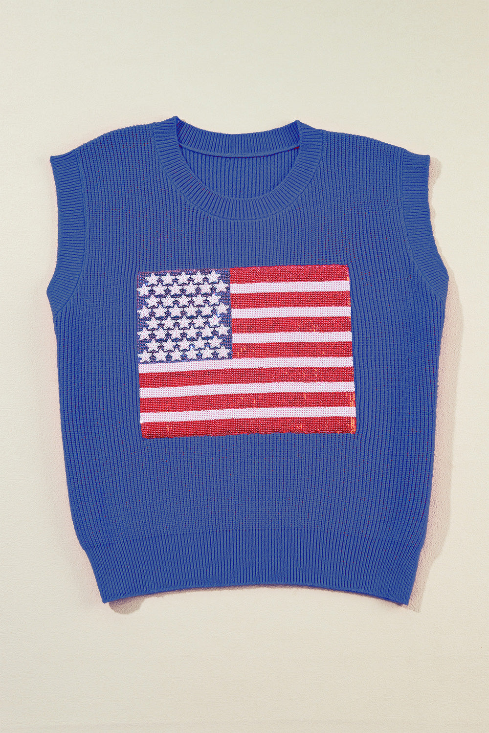 Sequin US Flag Round Neck Sweater Vest