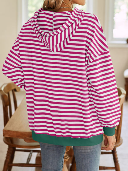 Drawstring Striped Long Sleeve Hoodie