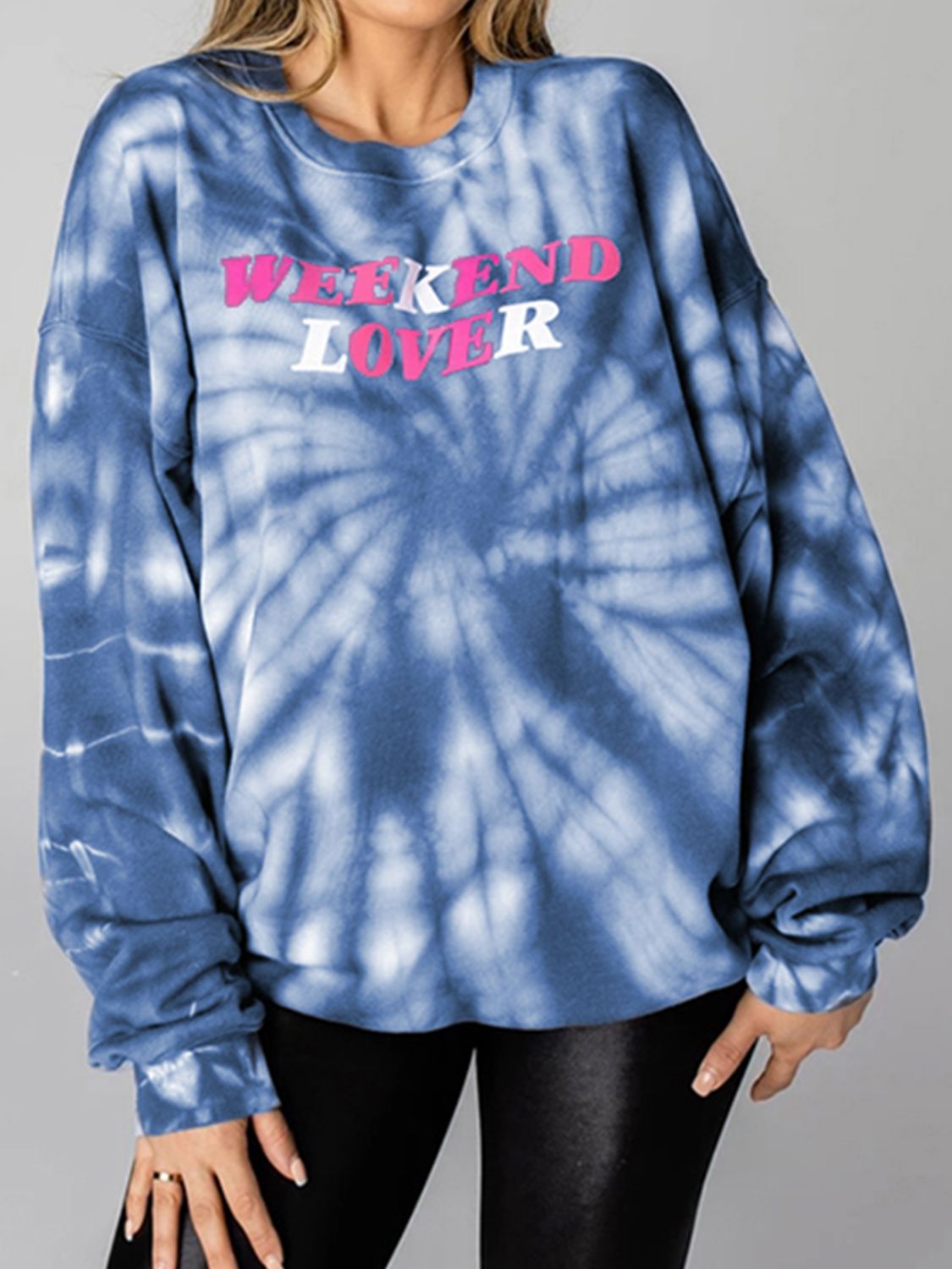 WEEKEND LOVER Graphic Tie-Dye Sweatshirt