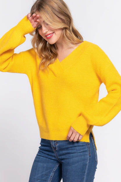 Long Slv Double V-neck Sweater