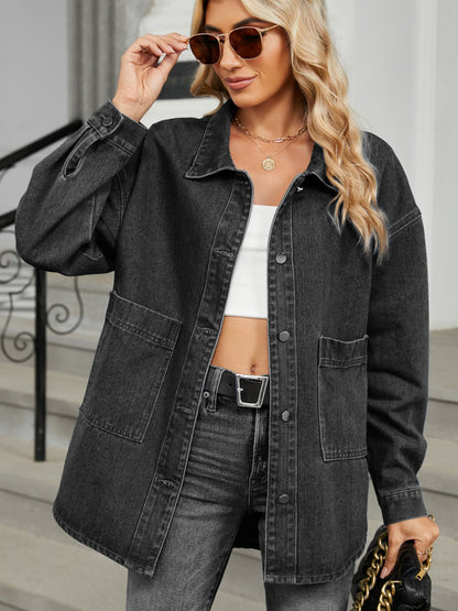 Removable Hood Button Up Long Sleeve Denim Jacket