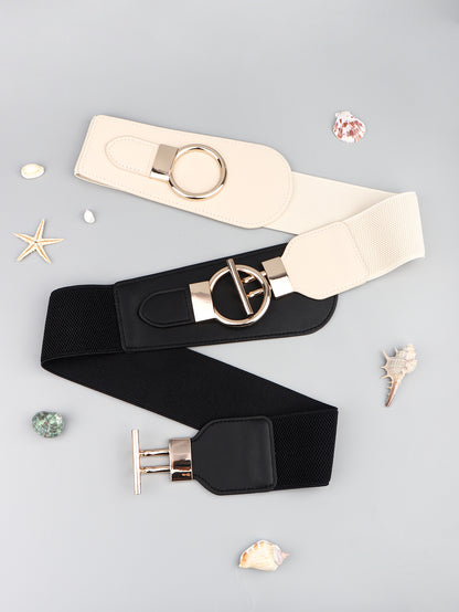 PU Elastic Wide Belt with Alloy Buckle