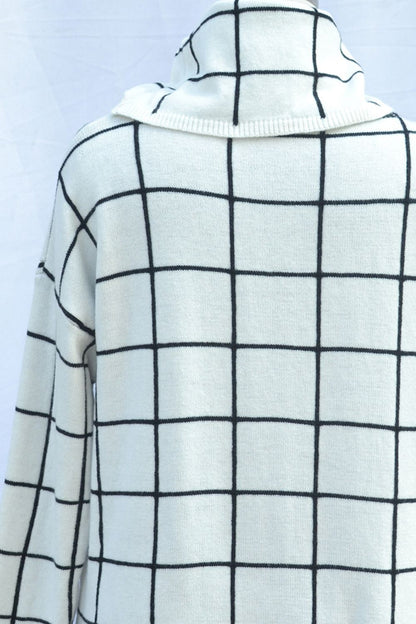 Plaid Turtleneck Drop Shoulder Sweater