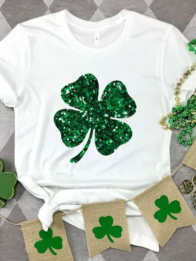 Lucky Clover Sequin Round Neck T-Shirt