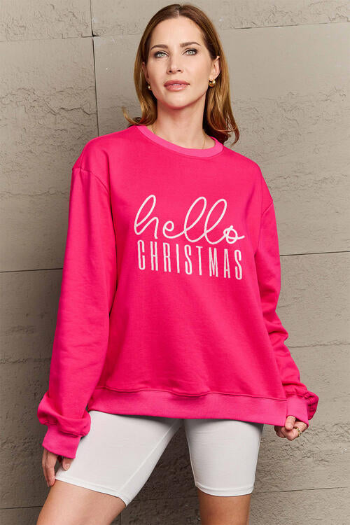 Simply Love Full Size HELLO CHRISTMAS Long Sleeve Sweatshirt